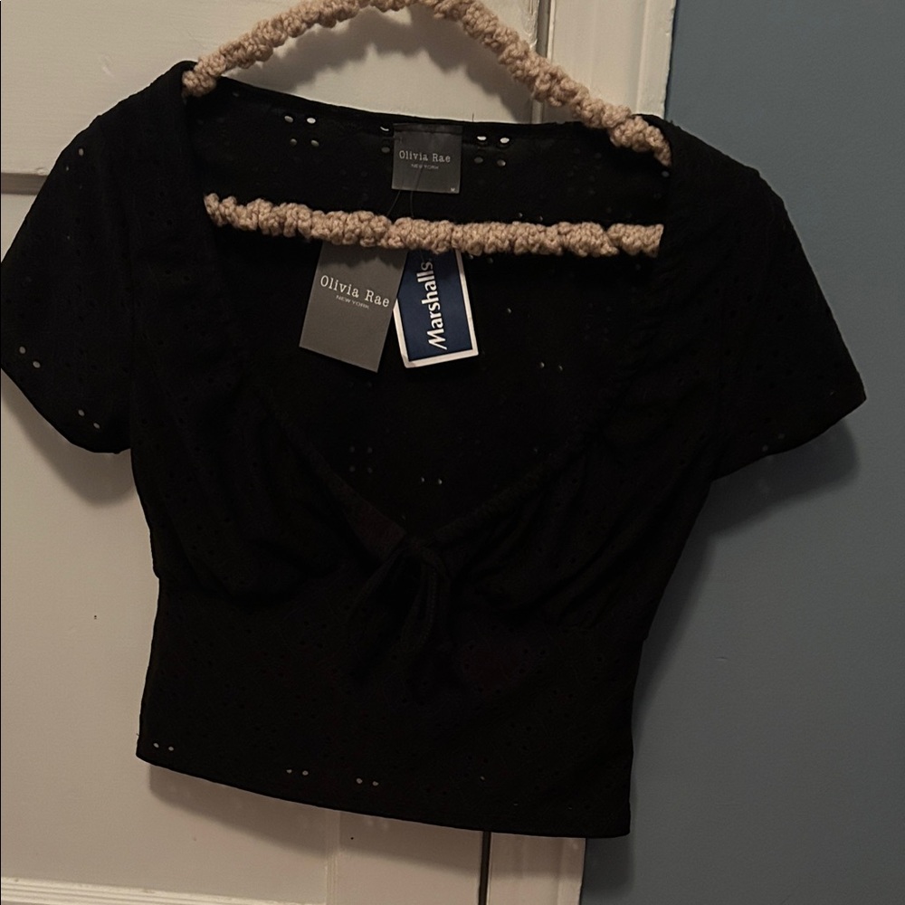 Olivia Rae Chic Black Eyelet Blouse